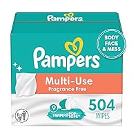 Pampers Multi Use Baby Wipes, Fragrance Free, Body, Face & Mess Unscented Wipes, 9 Flip-Top Packs (504 Wipes Total)