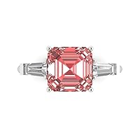 Clara Pucci 3.47ct Asscher Baguette cut 3 stone Solitaire with Accent Natural Scarlet Red Garnet designer Modern Ring 14k White Gold