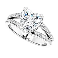 2 CT Heart Cut Colorless Moissanite Engagement Ring, Wedding/Bridal Ring Set, Solitaire Split Shank, Solid Sterling Silver Vintage Antique Anniversary Promise Ring Gift for Her