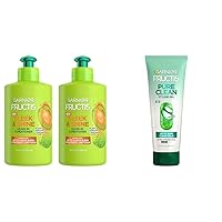 Fructis Sleek & Shine Leave-In Conditioning Cream for Frizzy, Dry Hair, Plant Keratin + Argan Oil, 10.2 Fl Oz, 2 Count & Fructis Style Pure Clean Styling Gel 6.8 Fl Oz, 1 Count,