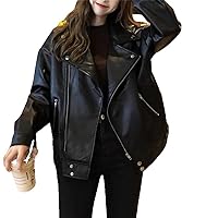 Loose Long Sleeve Solid All-match Women Tops Motorcycle Suit Leather Coat Autumn Casual Female Jackets