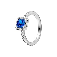 Pandora Blue Square Sparkle Halo Ring - Stunning Sophisticated Ring - Sterling Silver Ring for Women - Layering or Stackable Ring - Sterling Silver with Blue Cubic Zirconia