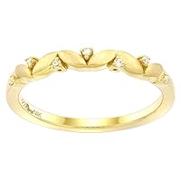 14k Yellow Gold Diamond Olive Branch Leaf Engagement Ring 1/8 inch wide 0.04 cttw, size 6-9