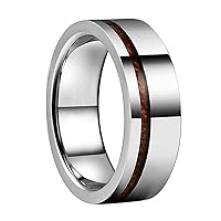Mens Womens 8mm Tungsten Carbide Ring Wood Inlay Polished Shiny with Comfort Fit