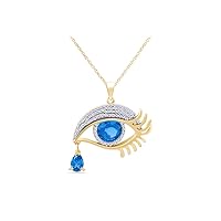 Jewel Zone US Angel Eye Teardrop Pendant Necklace in 14K Yellow Gold Over Sterling Silver