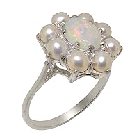 925 Sterling Silver Natural Opal & Cultured Pearl Womens Cluster Ring - Sizes 4 to 12 Available