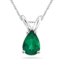 Lab Created Pear Emerald Solitaire Pendant in 14K White Gold Availabe in 10x7mm - 14x9mm