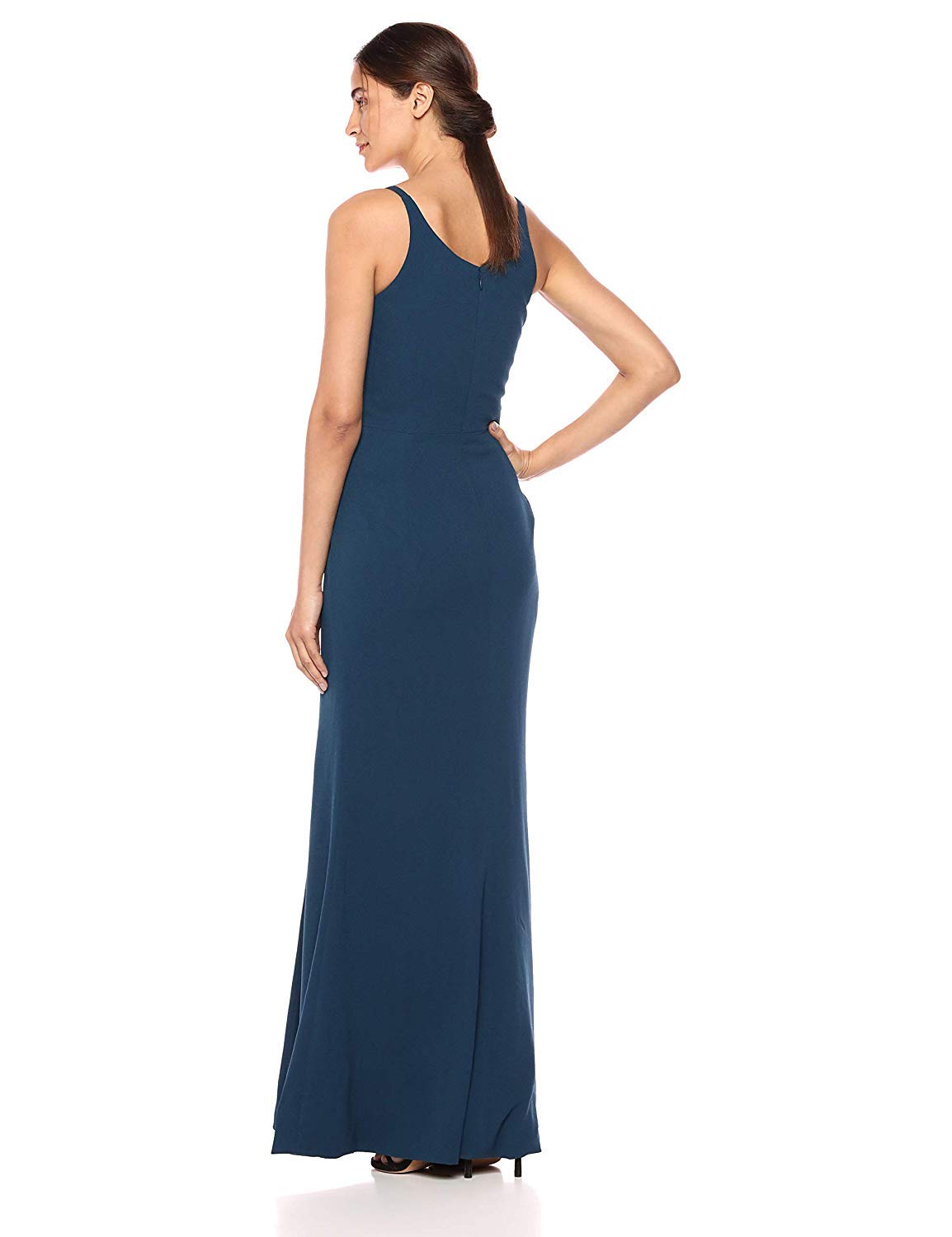 Dress the Population Women's Size Sandra Plunging Thick Strap Solid Gown with Slit Dress Plus