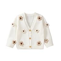 Baby Girl Cardigan Sweater Toddler Flower Knit Open Front Sweatshirt Long Sleeve Outwear Fall Winter Clothes