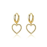 SLUYNZ Sterling Silver 1CM Heart Hoop Earrings for Women Teen Girls Love Heart Small Hoop Earrings Huggie Heart Drop