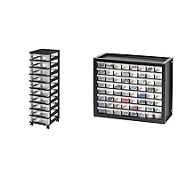 IRIS USA Storage Solutions Bundle with 10 Drawer Cart, 64 Drawer Cabinet, and Accessories (Black)