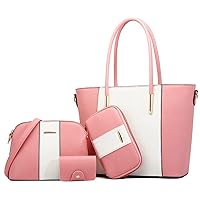 Women 4 Pcs Handbag PU Leather Top Handle Satchel Set Large Tote+Purse+Shoulder Bag+Card Holder