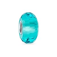 Bling Jewelry Translucent Solid Color Murano Faceted Glass Charm Bead For Women For Teen .925 Sterling Silver Core More Colors