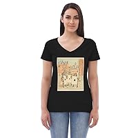Women’s Recycled v-Neck t-Shirt | Vintage Queen of Hearts Print Black