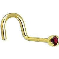 Body Candy Solid 18k Yellow Gold 1.5mm (0.015 cttw) Genuine Red Diamond Right Nose Stud Screw 20 Gauge 1/4
