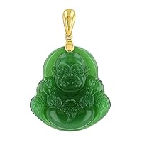 Green Jade Mens Womens Luck Happy Green Jade Buddha Pendant Laughing Buddha Statue Silver Chain Necklace Pendant