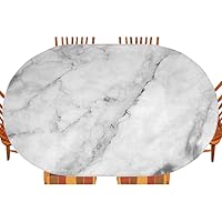 Marble Oval Elastic Fitted Tablecloth, Granite Surface Motif Sketch Nature Effect and Cracks Antique Style Image, for Kitchen Dinning Tabletop Decoration Outdoor Picnic, Fits 48