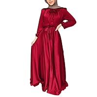 IBAKOM Abaya for Women Satin Muslim Dress Arabian Dubai Attire Eid Ramadan Prayer Clothes Modest Islamic Turkish Jilbab