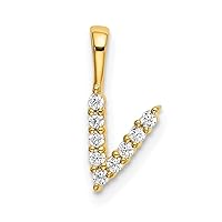 14k Gold Lab Grown Diamond Letter V Initial Pendant Necklace Measures 13.72mm Long Jewelry for Women
