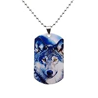 Wolf Dog Tag Pendant Necklace Long Chain For Woman and Man Creative Animal Double Side Printed