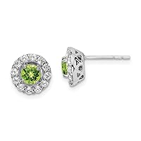 925 Sterling Silver Polished Post Earrings Rhodium Plated White Topaz Peridot Round Earrings Measures 9x9mm Wide Jewelry for Women