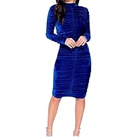 Blue Velvet Rouched Bodycon Dress