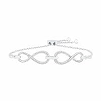DGOLD Sterling Silver Round White Diamond Double Infinity Adjustable Bolo Bracelet (1/4 cttw)