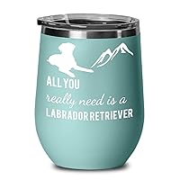 Labrador Retriever Stainless Steel Stemless Wine Tumbler - Vacuum Insulated Travel Glass with Lid - Great Holiday, Birthday & Christmas Gifts for Dog Lovers, Dad, Mom, Sister, Men, Women