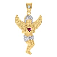 10k Two tone Gold Mens Purple White Love Heart Round CZ Cubic Zirconia Simulated Diamond Religious Guardian Angel Charm Pendant Necklace Measures 51.5x26.5mm Wide Jewelry Gifts for Men