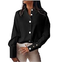 Women's Button Down Shirt Shirts Solid Color Band Collar Long Sleeve Shirts Slim Tops Oversized Shirts, S-3XL