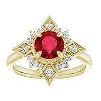 Round Cut 2 CT Selene Goddess Engagement Ring 925 Silver/10K/14K/18K Solid Gold Galaxy Red Ruby Ring Lunar Genuine Ruby Ring North Star Ruby Ring July Birthstone Ring