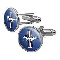 Ford Mustang Logo Round Cufflink Set Silver Color