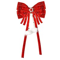 Large Christmas Hair Bows for Girls Women Glitter Hair Bow Clips with Plush Ball Red Long Hair Bows for Girls Bowknot Christmas Hair Costume Headwear Clip Shiny Rhinestone Bow Barrettes for Girls