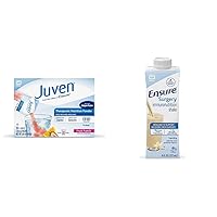 Juven Therapeutic Nutrition Drink Mix Powder for Wound Healing Support, Includes Collagen Protein, Fruit Punch, 30 Count & Ensure Surgery Immunonutrition Shake, Vanilla, 8 fl oz, 15 Count