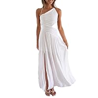 Women's Summer Wrap Maxi Dress,Casual Boho Backless Printed Dresses Hem Split Beach Vacation Long Dresses