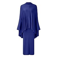Kids Girls Two-Piece Muslim Prayer Dress Abaya Set Hajj Full Length Dress Islamic Maxi Abaya Kaftan with Hijab (Blue, XL)