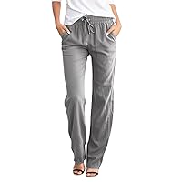 SNKSDGM Women's Wide Leg Cotton Linen Pants Dressy Casual High Waist Palazzo Pant Work Office Flowy Trouser with Pocket