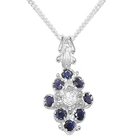 LBG 10k White Gold Synthetic Cubic Zirconia & Natural Sapphire Womens Pendant & Chain - Choice of Chain lengths