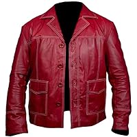 Men, Women Zipper Closure Red Leather Double Stitch Jacket