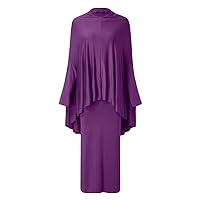 Kids Girls Two-Piece Muslim Prayer Dress Abaya Set Hajj Full Length Dress Islamic Maxi Abaya Kaftan with Hijab (Purple, XL)