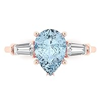 Clara Pucci 2.5 ct Pear Baguette cut 3 stone Solitaire Natural Aquamarine Engagement Promise Anniversary Bridal Ring 18K Rose Gold