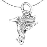 Gold Humming Bird Necklace | 14K White Gold Hummingbird Pendant with 18