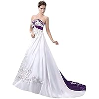 Women's Strapless Satin Embroidery Wedding Dress Bridal Gown