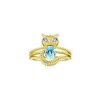 Rylos CAT Ring: 7X5MM Oval Gemstone & Diamonds - Yellow Gold Plated Silver Birthstone Jewelry for Women - Sizes 5-13 Available.