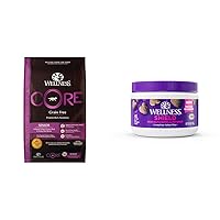 Wellness Food + Supplements Bundle: CORE Natural Grain Free Dry Dog Food, Senior, 12-Pound Bag, Turkey Immune & Allergy Soft Chew Dog Supplements, Salmon Flavored, 45 Count