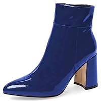 FSJ Women Pointed Toe Block High Heel Ankle Boots Glossy Patent Leather Party Dress Booties Size 4-15 US