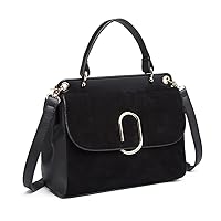 Miss Lulu Ladies Shoulder Bag Medium Top-handle Bag with Faux Leather and Suede Vintage Flap Handbag/Crossbody Bag with Oval Metal Decoration Elegant and Exquisite