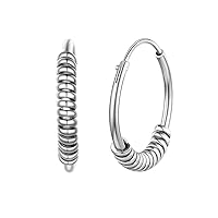 Solid Silver Hoop Earrings, Silvora Sterling Silver Twisted Circle Hoops for Ear Charms