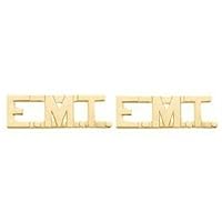 EMT E.MT. EMERGENCY MEDICAL TECHNICIAN Gold Uniform Shirt Collar Pins Brass
