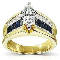 Kobelli Marquise Diamond & Blue Sapphire Engagement Ring 2 3/4 Carat (ctw) in 18k Yellow Gold